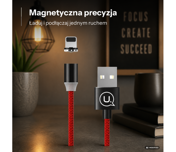 USAMS Kabel magnetyczny U-Sure lightning 1m 2,1A pleciony czerwony - 1568989 - zdjęcie 2